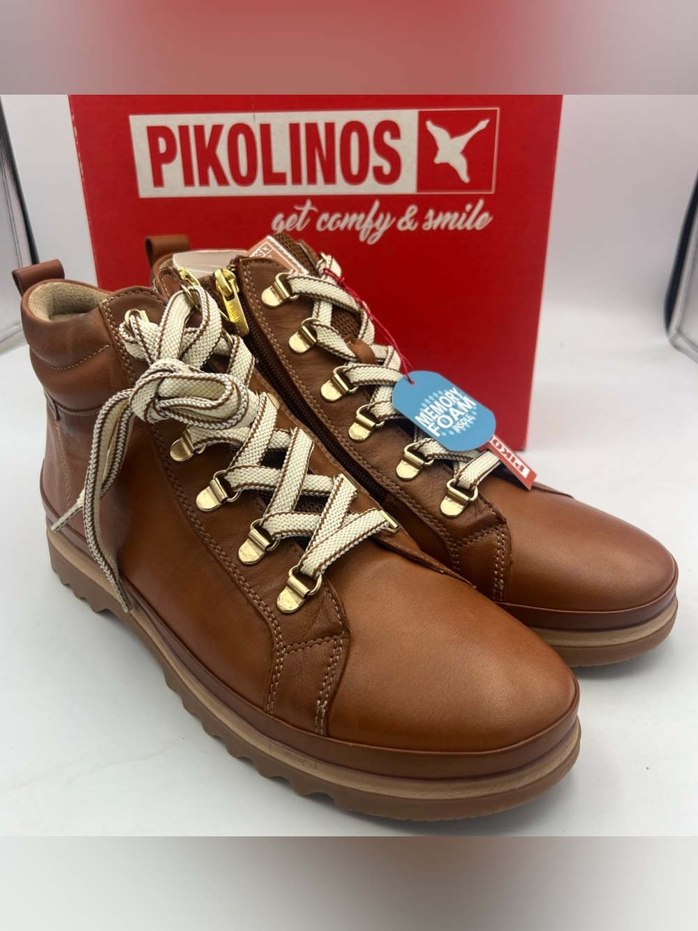 PIKOLINOS Vigo Leather Boots Brandy Brown Zipper/Lace Women’s EU40 US 9.5-10 NWB